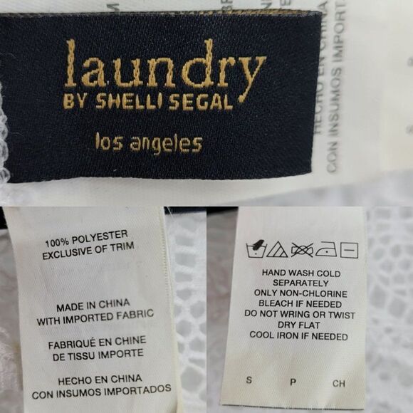 Laundry by Shelli Segal Swimsuit Coverup S White Lace 3/4 Sleeve Tunic Tie Neck - Picture 4 of 14